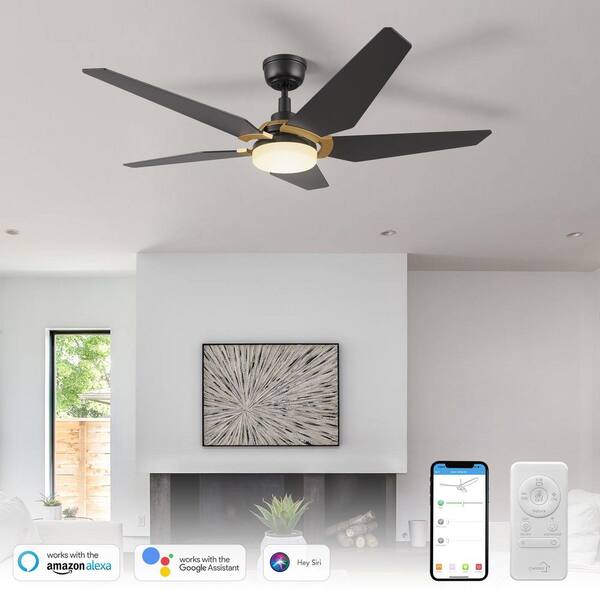Voyager 52 in. Dimmable LED Indoor/Outdoor Black Smart Ceiling Fan with Light and Remote, Works w/Alexa/Google Home