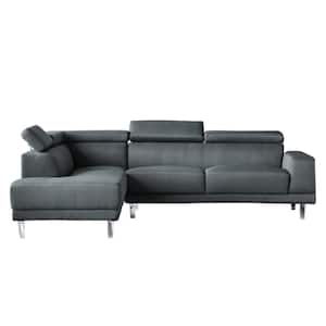 105 in. W 2-Piece Fabric L Shaped Left Facing Sectional Sofa in Light Gray with Adjustable Headrests and Crystal Legs