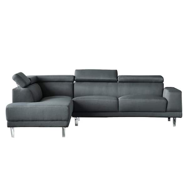 Trifecte 105 in. W 2-Piece Fabric L Shaped Left Facing Sectional Sofa in Light Gray with Adjustable Headrests and Crystal Legs
