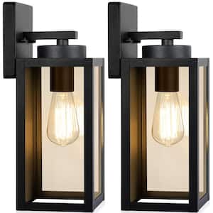 Waterproof Outdoor Wall Light Fixtures with E26 Sockets and Glass Shades for Patio Front Door Black (2-Pack)