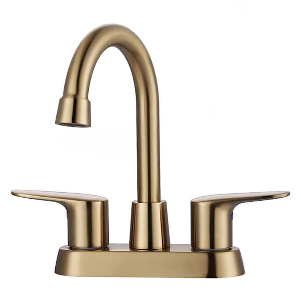 ALEASHA 4 in. Centerset Double Handle Bathroom Faucet in Brushed Gold