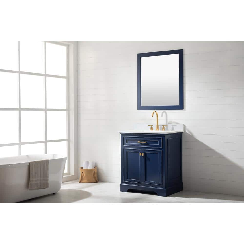 Milano 30" Blue Birch Vanity with White Quartz Top