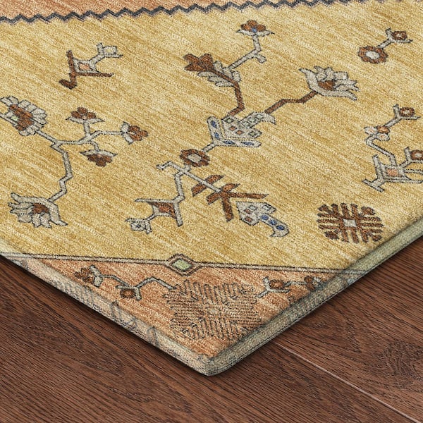 Mayfield Premium Machine Washable Abstract AMF2472 Gold 5 ft. x 7 ft. 6 in. Area Rug