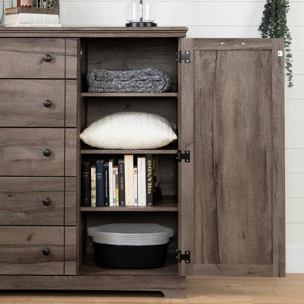 Cottage Charm Fall Oak 5-Drawer Combo Dresser with Cabinet