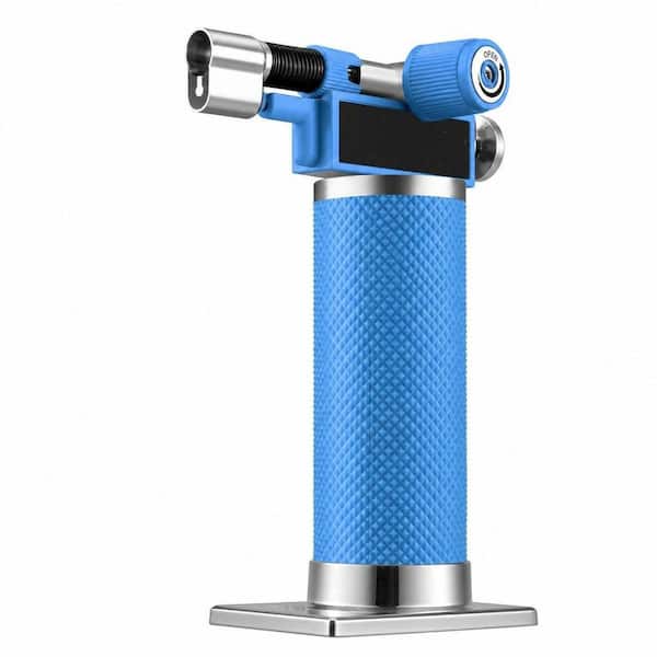 Metal, Blue Butane Torch Lighter with Dual Flame, Adjustable Flame, Refillable, For Baking (Butane Not Included)