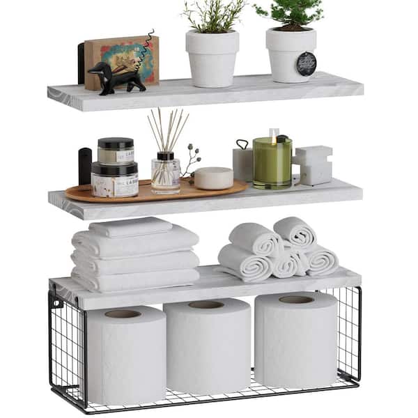 Unbranded 16.5 in. W x 6 in. D Solid Wood Floating Decorative Wall Shelf Set of 3