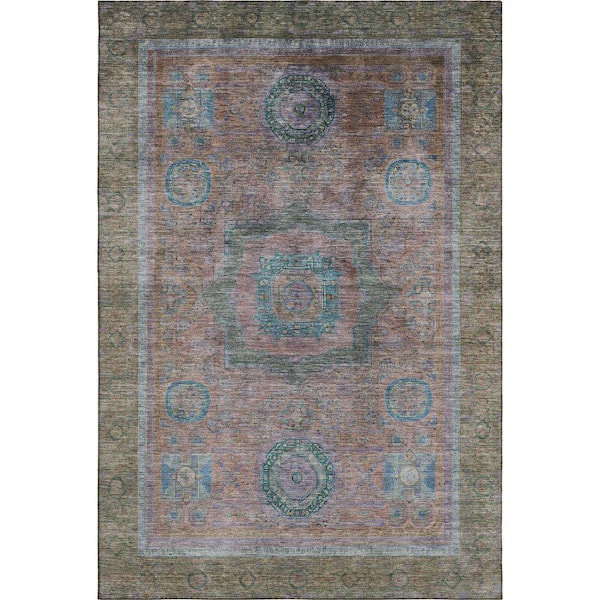 Mayfield Premium Machine Washable Abstract AMF2159 Copper 9 ft. x 12 ft. Area Rug