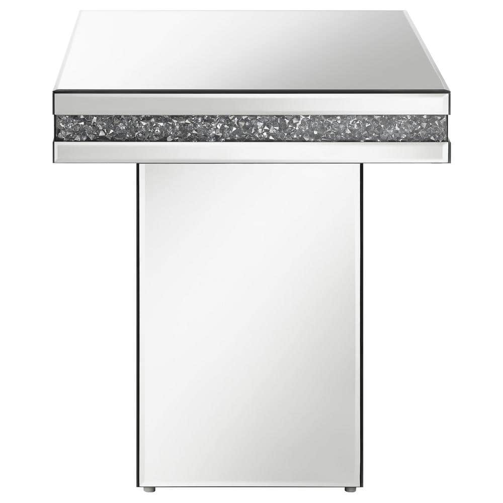 Elora Silver Mirrored Square Pedestal Accent Table with Glass Top