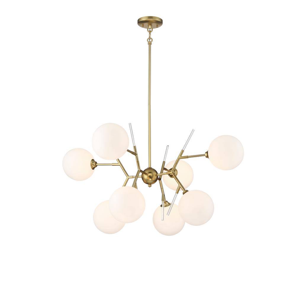 Polares Honey Gold 8-Light Chandelier with Etched White Glass