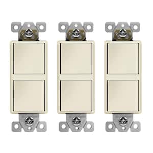 15 Amp Double Paddle Rocker Decorator Light Switch, Single Pole, Residential/Commercial Grade in Light Almond (3-Pack)