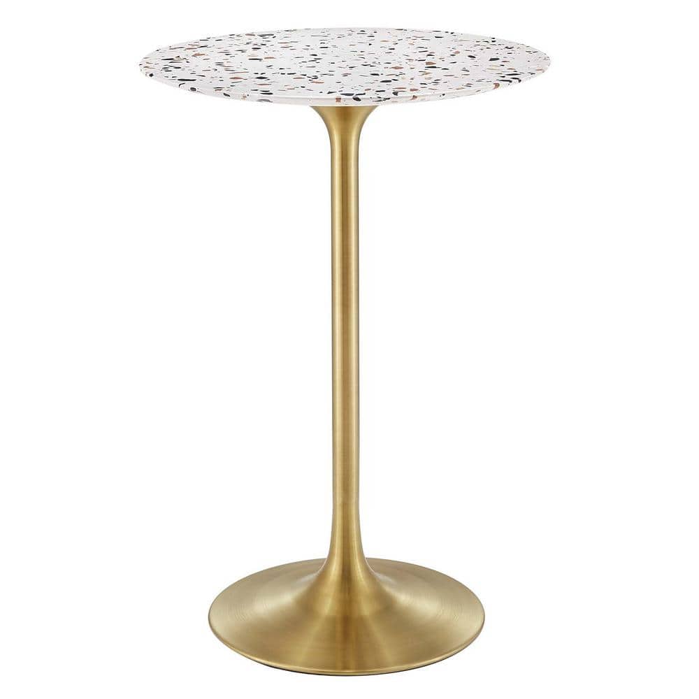 MODWAY Lippa 28 in. Gold/White Round Terrazzo Bar Table EEI5708GLD