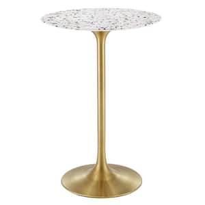 Lippa 28 in. Gold/White Round Terrazzo Bar Table