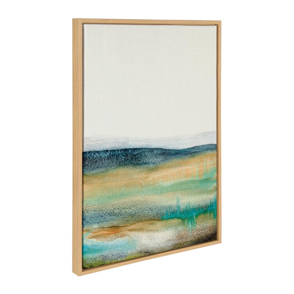 Foggy Mountain Abstract Landscape Canvas Print with Natural Frame