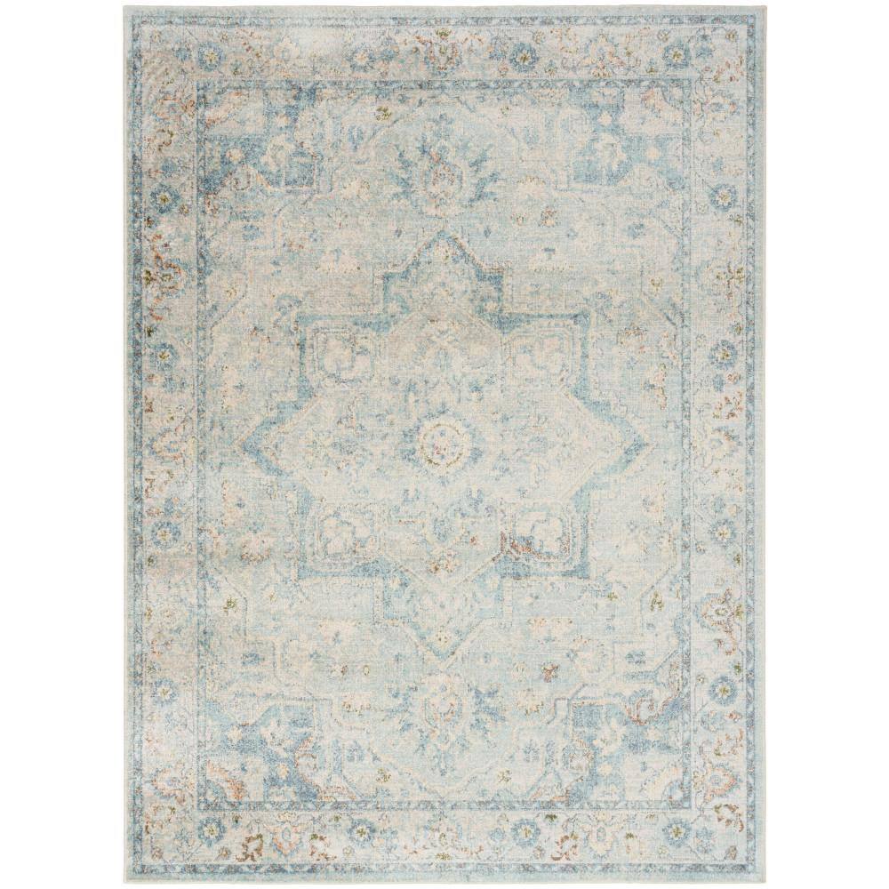 Light Blue Medallion Flatweave Washable Synthetic Area Rug