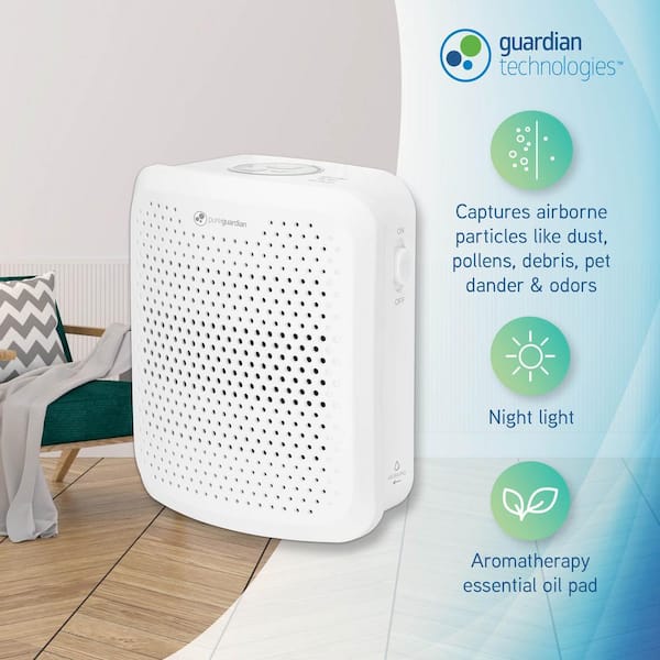 Allergen Filter Pluggable Air Purifier 6.5 in. White for Home with Nightlight, Allergens, Dust, Pollen, Pet Dander