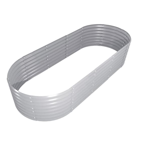 8 x 3 x 1.5 ft. Light Grey Oval Metal Raised Garden Bed