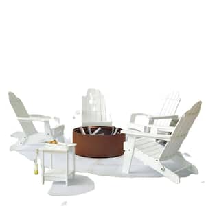 White Folding Outdoor Plastic Adirondack Chair with Cup Holder Weather Resistant Patio Fire Pit Chair Set of 4