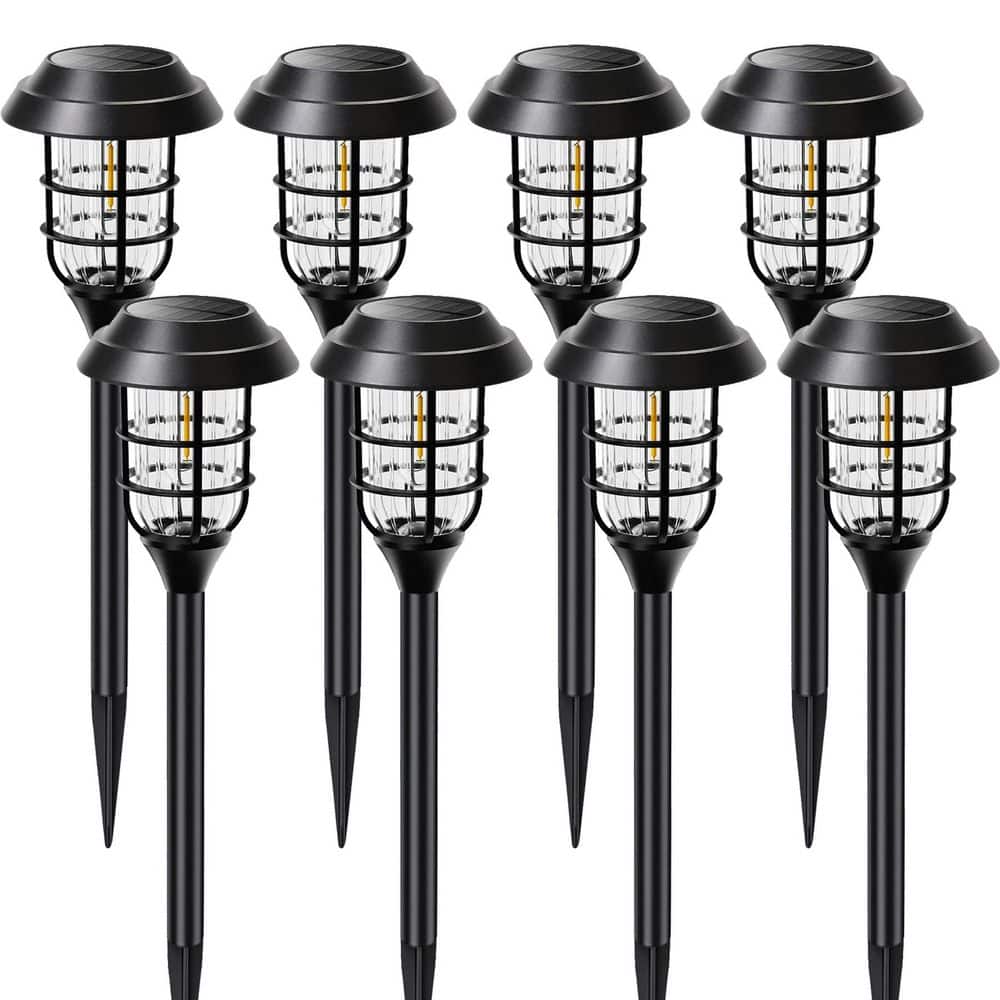 KOAOEIRS 10LM Outdoor Pathway Light, 3000K Dusk to Dawn Garden Yard Lights, Black LED Weather Resistant Solar Path Light (8-Pack) NEW-WSD-8P-1 - The Home Depot