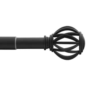 72 in. - 144 in. Telescoping 1 in. Single Curtain Rod Kit in Matte Black with Round Cage Finials