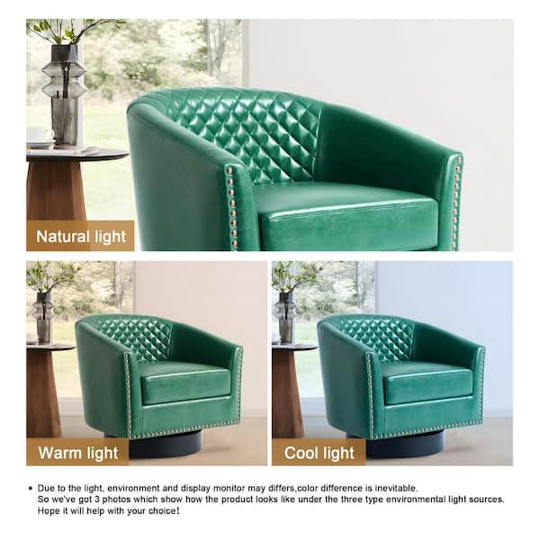 Uixe Green PU Leather Upholstered 360°Swivel Arm Chair with