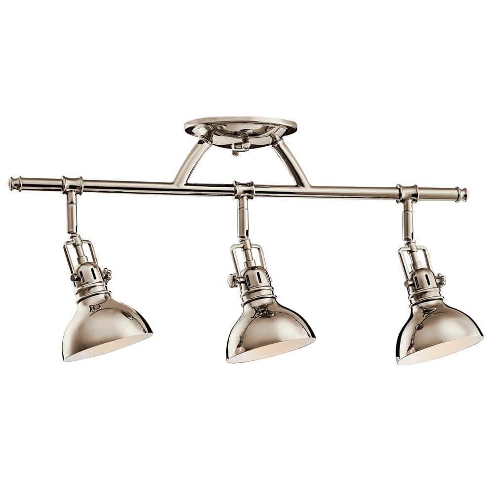 Modern Polished Nickel 3-Light Adjustable Ceiling Track