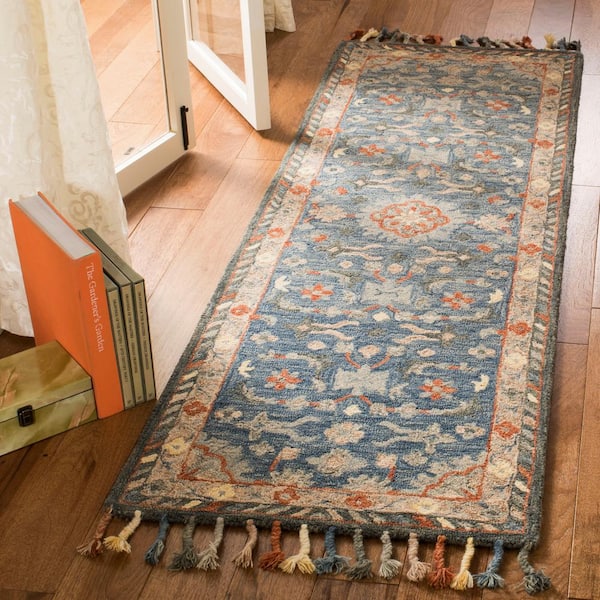 Aspen Blue/Rust 2 ft. x 13 ft. Border Runner Rug