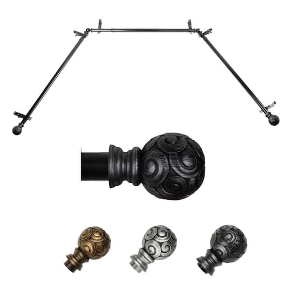 EMOH 13/16" Dia Adjustable 20"-36", 38"-72" Bay Window Curtain Rod with Irma Finials in Black