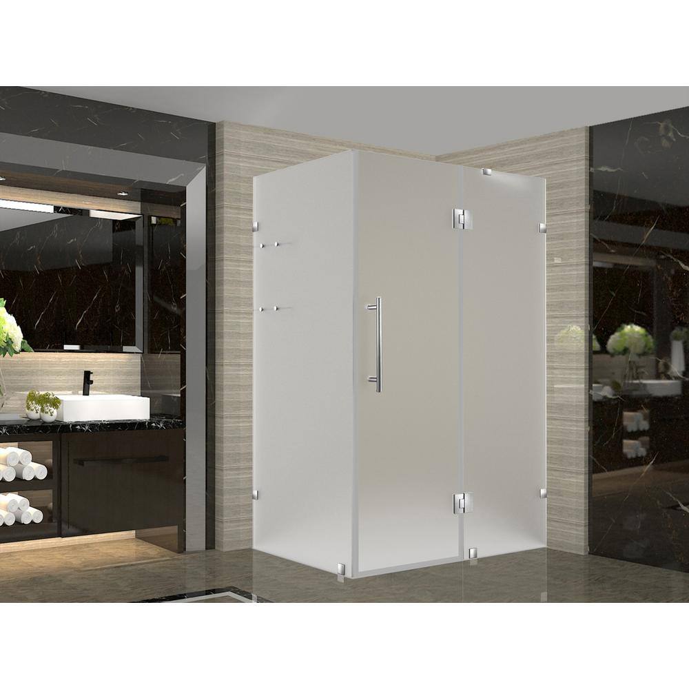Avalux GS 32-in Frameless Frosted Glass Shower Enclosure with Stainless Steel Hardware