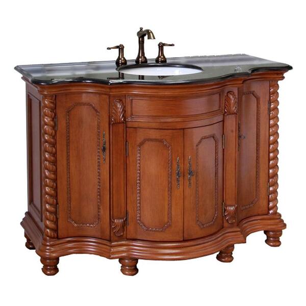 Bellaterra Home Goleta 48 In W X 22 In D X 36 In H Single Vanity In Light Walnut With Granite Vanity Top In Black With White Basin Lw Bg The Home Depot