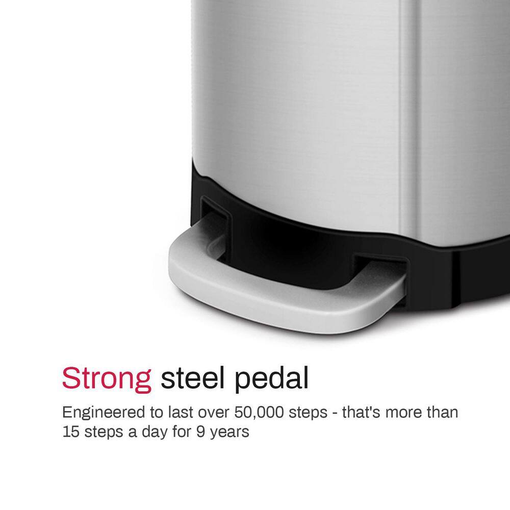 1.6 Gallon Brushed Stainless Steel Semi-Round Step-On Trash Can