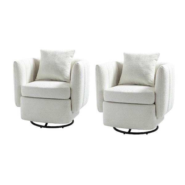 JAYDEN CREATION Nikolaus Ivory 360° Swivel Barrel Chair with Pillow (Set of 2)