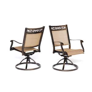 2-Piece Swivel Rocker Chair, Cast Aluminum All-Weather Comfort Club Sling Arm Patio Dining Chair