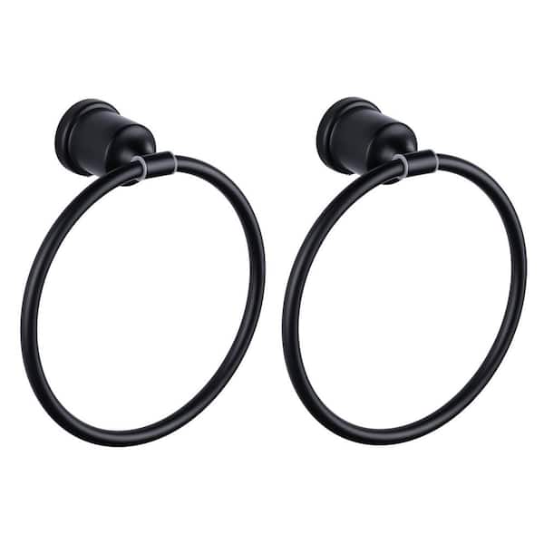 AVITAS Wall Mounted Stainless Steel Round Towel Ring Hand Towel Holder for Bathroom Kitchen in Matte Black (2 Pack)