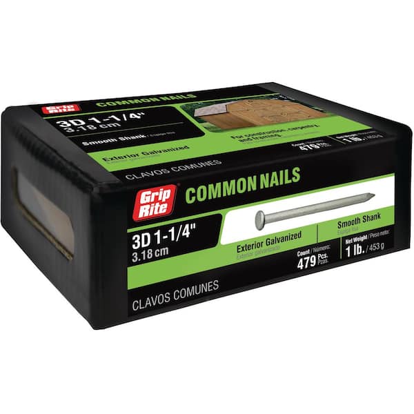 Grip-Rite 1-1/4 in. x 14-Gauge 3-penny Exterior Galvanized Smooth Shank Common Nails 1 lb. Box