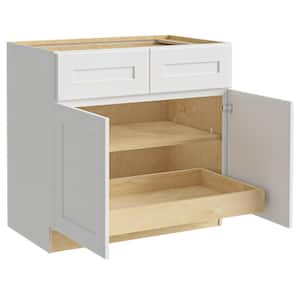Newport Pacific White Plywood Shaker Assembled Base Kitchen Cabinet 1 ROT Soft Close 36 in W x 24 in D x 34.5 in H