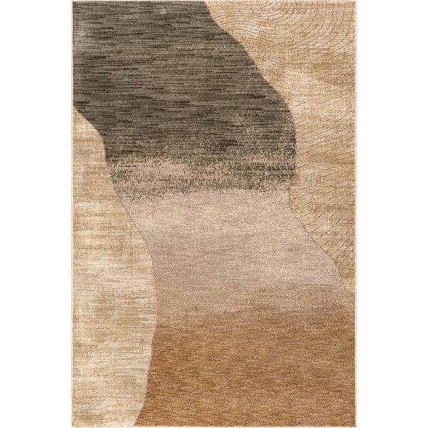 Faela Abstract Fringe Light Brown 10 ft. x 14 ft. Indoor/Outdoor Patio Area Rug
