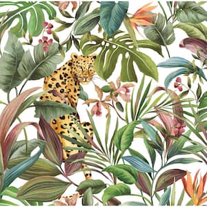 40.5 sq. ft. Gloss White Tropical Leopard Vinyl Peel and Stick Wallpaper Roll