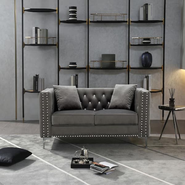 Seafuloy 59 in. Square Arm 2-Seater Nailhead Trim Sofa in Gray