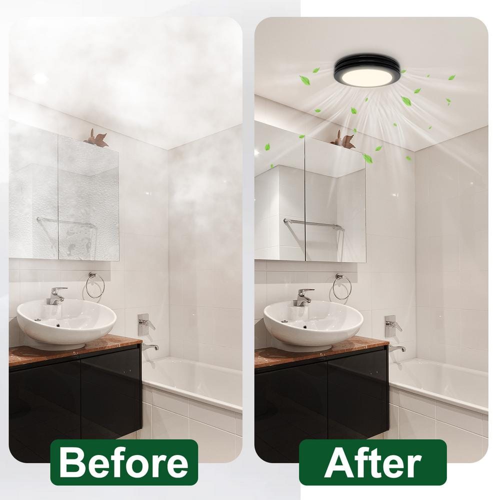 Matte Black Round Bathroom Exhaust Fan with Dimmable LED Light