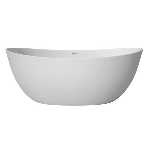 65 in. x 33 in. Solid Surface Freestanding Soaking Bathtub Stone Resin Tub in White