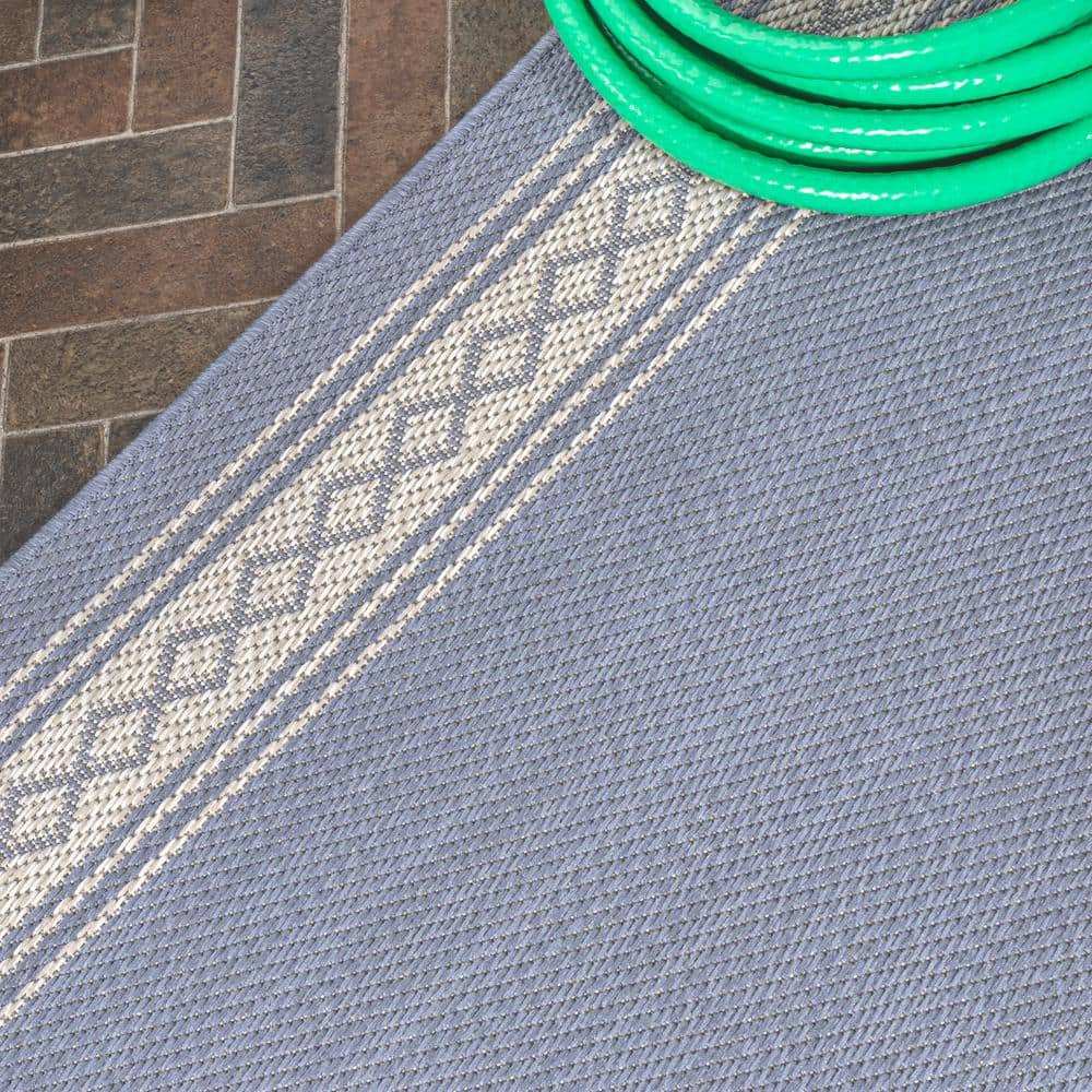 Lucia 3' x 5' Blue Synthetic Diamond Border Area Rug