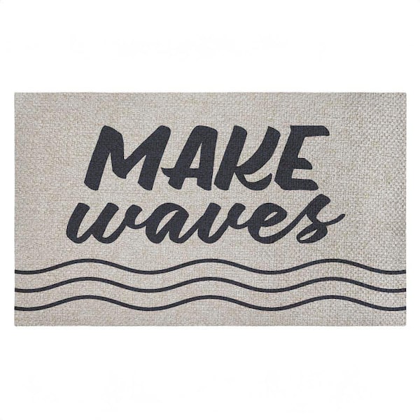 Make Waves Navy Blue Blue 18 in. x 30 in. Polyester Non-Slip Outdoor Door Mat