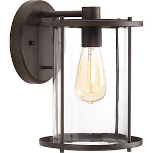 Gunther Collection 1-Light Antique Bronze Clear Glass Farmhouse Outdoor Large Wall Lantern Light