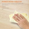 Close-up of a hand cleaning the rubber wood tabletop of the kitchen cart.