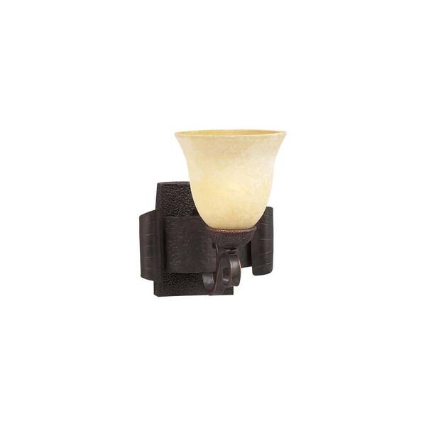 PLC Lighting 1 Light Wall Sconce Oil Rubbed Bronze Finish Estrauscan Scavo Glass