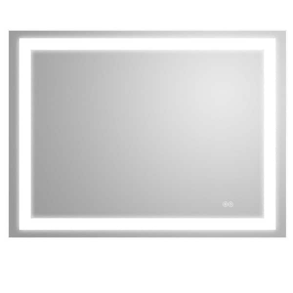 Unbranded Superior 48 in. W x 36 in. H Frameless Rectangular Anti-Fog Wall Bathroom LED Vanity Mirror in Matt Silver