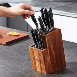 VEVOR Universal Knife Holder Extra Large 1-Knife Storage Holder Stand Acacia Wood Knife Block with PP Brush Knife Rack