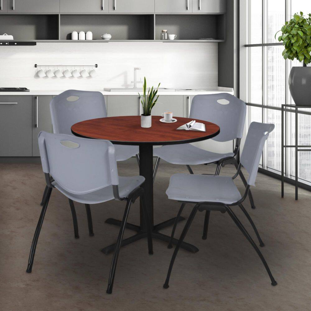 Cain 36 in. Cherry Round X-Base Breakroom Table Desk and 4 M Stack Chairs-Grey price history on PriceWatchPro