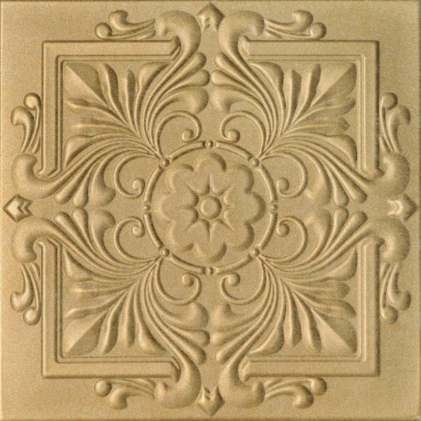 Victorian 1.6 ft. x 1.6 ft. Foam Glue Up Ceiling Tile in Light Brass (2.67  sq. ft./Each)