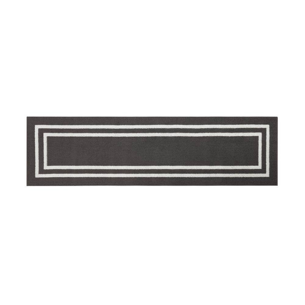 Elegant Dark Grey and White Tufted Runner Rug with Non-Slip Latex Backing
